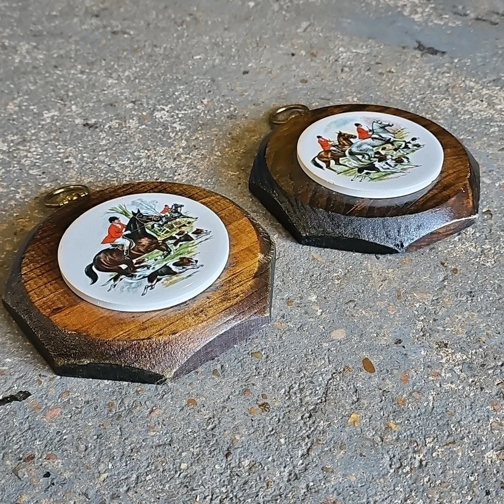 Equestrian HUNT SCENE Wall Plaques with Ceramic On Wood. COLLECTOR 6"x .75" - Picture 2 of 5
